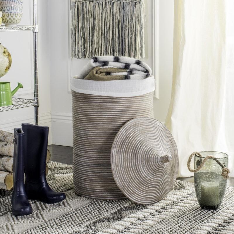 Doğal Beyaz Rattan Çıkarılabilir Astarlı Kapaklı Çamaşır Sepeti - 84x50x50 cm - 187630