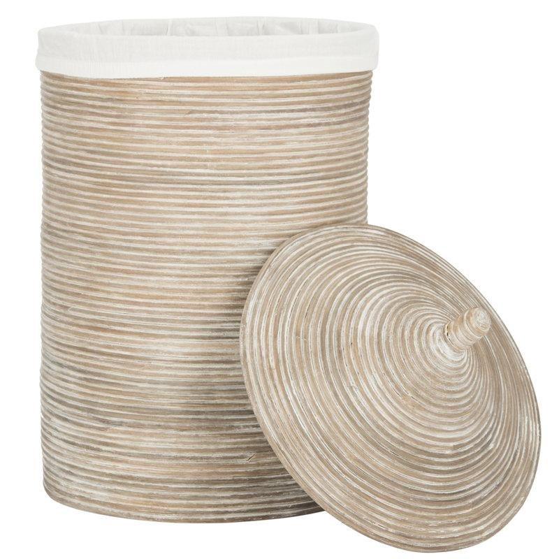 Doğal Beyaz Rattan Çıkarılabilir Astarlı Kapaklı Çamaşır Sepeti - 84x50x50 cm - 187630