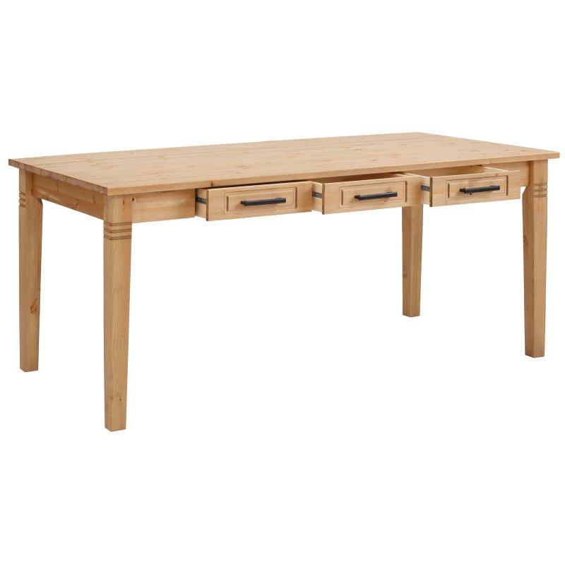 Doğal Çam Ağacı 6 Çekmeceli Siyah Metal Kulplu Bohem Yemek Masası - 180x90 cm - 236860