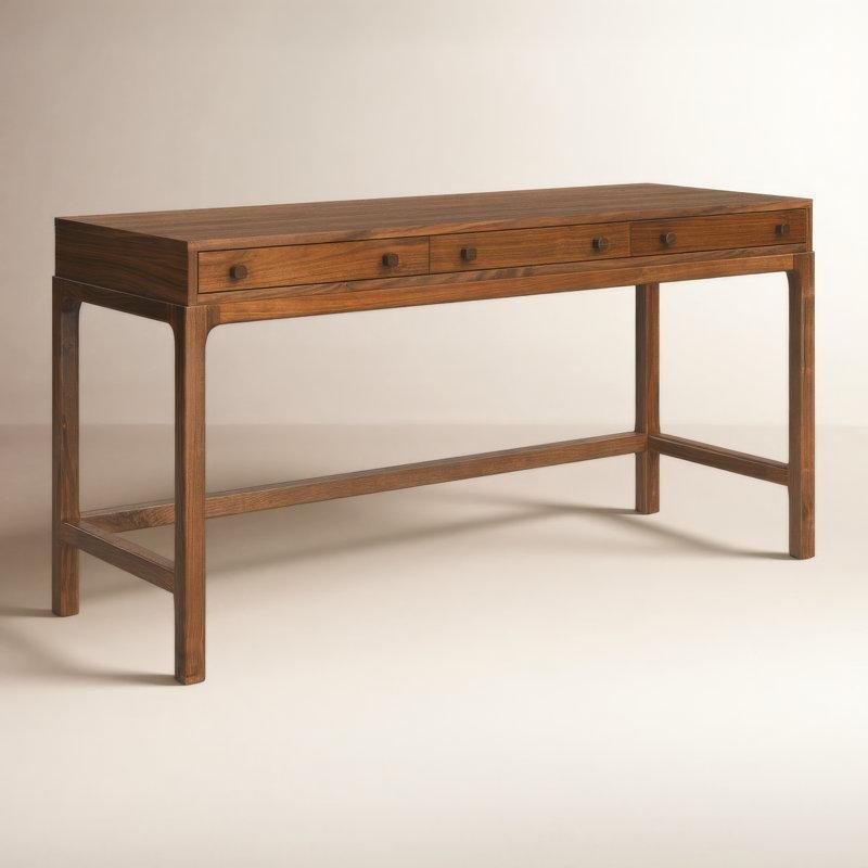 Doğal Ceviz Masif Ahşap 3 Çekmeceli Vintage Çalışma Masası - 152 cm - 234497