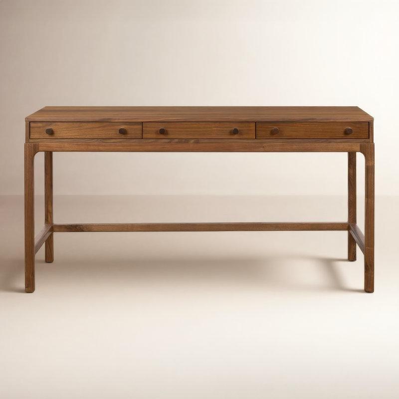 Doğal Ceviz Masif Ahşap 3 Çekmeceli Vintage Çalışma Masası - 152 cm - 234497