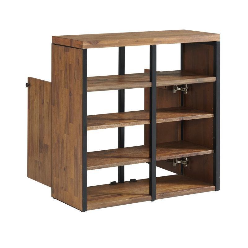 Doğal Eskitme Kahverengi Masif Akasya Ağacı ve Metal İki Kapaklı Rustik Endüstriyel Ayakkabılık - 79x84 cm - 229639