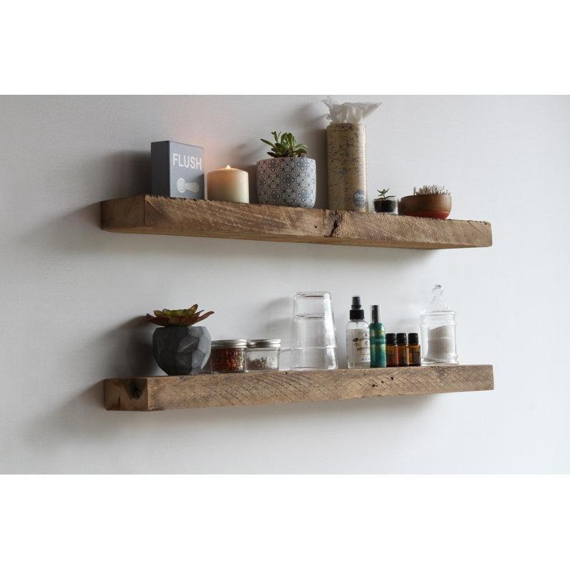 Doğal Geri Dönüştürülmüş Masif Ahşap İkili Duvar Rafı - 77 cm - 180329