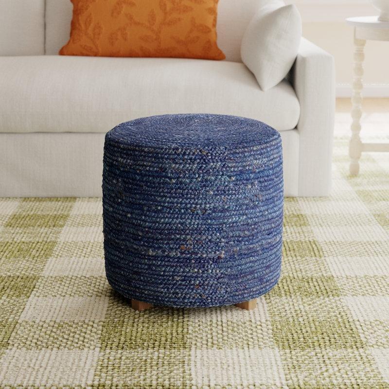Doğal Jüt Dokuma Masif Mango Ağacı Yuvarlak Makyaj Masası Pufu - 46x46 cm - 232835