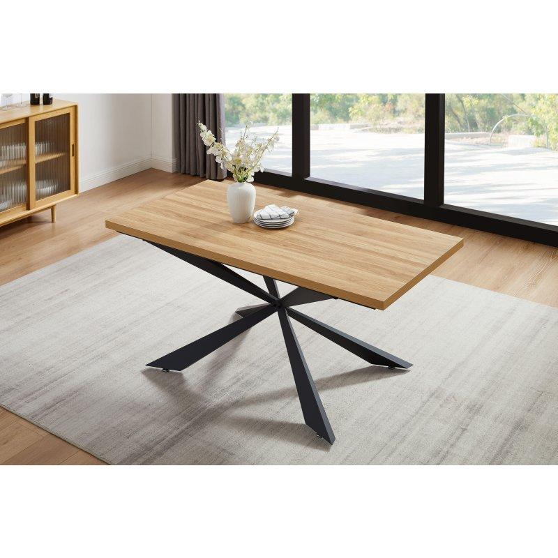 Doğal Kavak Melamin Kaplama Siyah Ayaklı Dikdörtgen Bohem Yemek Masası - 120x70 cm - 236987