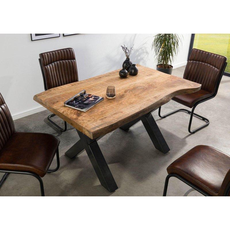Doğal Kenarlı Mango Ağacı Parlak Antrasit X Ayaklı Bohem Yemek Masası - 140x90 cm - 235999
