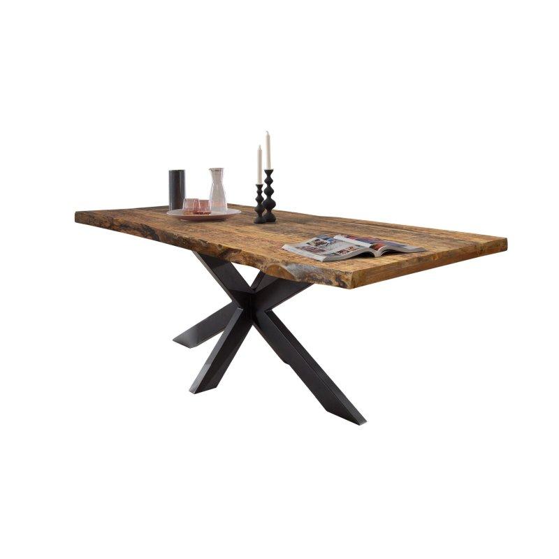 Doğal Kenarlı Masif Mango Ahşap Örümcek Ayaklı Bohem Yemek Masası - 160x90 cm - 236712