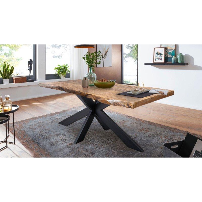 Doğal Kenarlı Masif Mango Ahşap Örümcek Ayaklı Bohem Yemek Masası - 160x90 cm - 236712