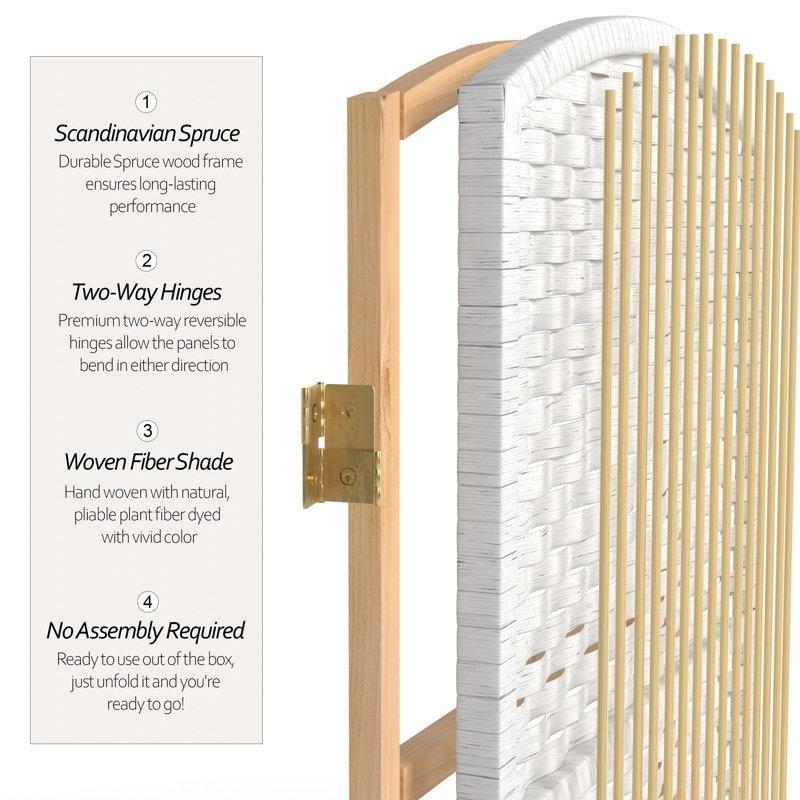 Doğal Lif Dokuma Masif Ladin Ahşap Katlanır Paravan - 211x199 cm - 184325