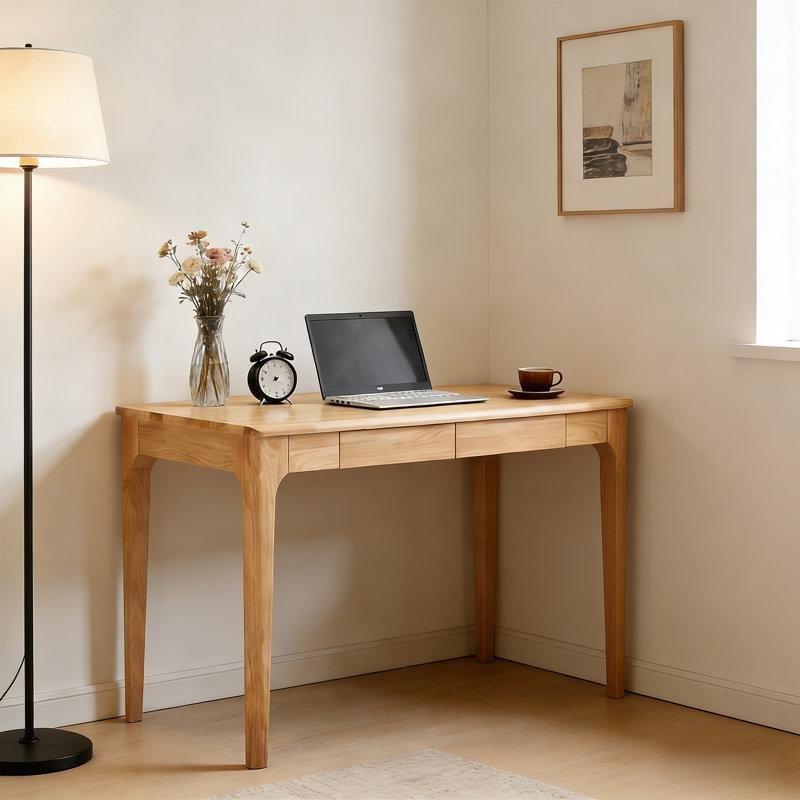 Doğal Masif Ahşap 2 Çekmeceli Katlanabilir Vintage Çalışma Masası - 122x56 cm - 234725