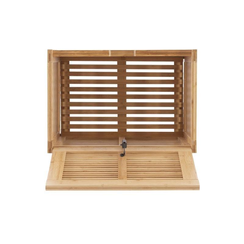 Doğal Masif Ahşap Bambu Kapaklı Çıtalı Tasarım Çamaşır Sepeti - 56x52 cm - 187846