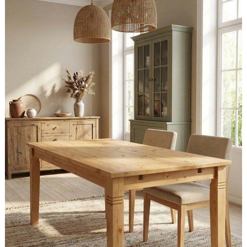 Doğal Masif Ahşap Çekmeceli Genişletilebilir Bohem Yemek Masası - 140x90 cm - 236228