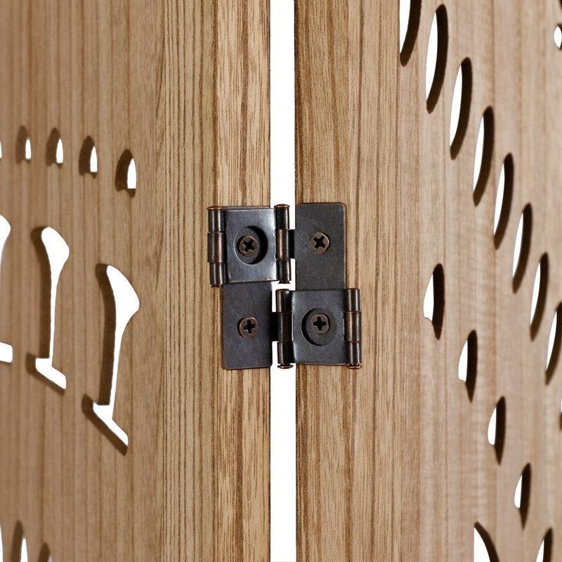 Doğal Masif Ahşap Çiçek Desenli Oyma Katlanır Paravan - 170x120 cm - 184942