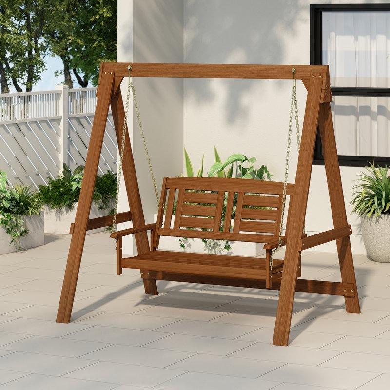 Doğal Masif Ahşap İki Kişilik Gölgelikli Balkon Salıncağı - 161 cm - 174265