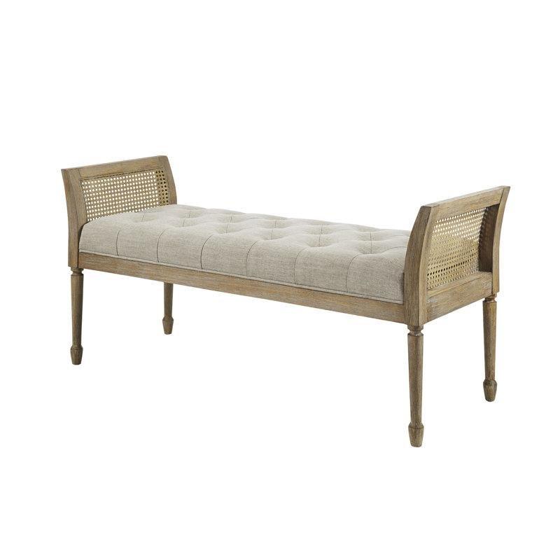 Doğal Masif Ahşap Kapitoneli Hasır Kollu Tornalı Ayaklı Bench - 124 cm - 164347
