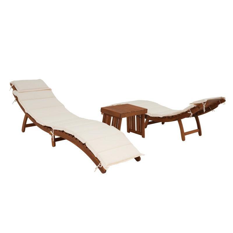 Doğal Masif Ahşap Katlanır Sehpalı Minderli Şezlong Seti - 190x52 cm - 171151
