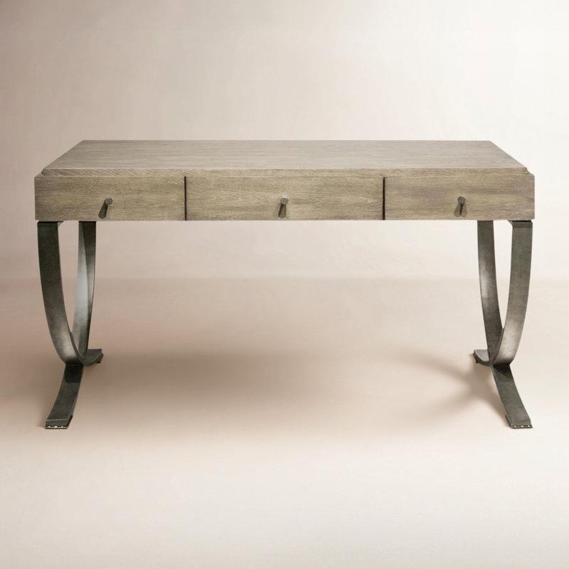 Doğal Masif Ahşap ve Çelik 3 Çekmeceli Klavye Tepsili X Ayaklı Vintage Çalışma Masası - 138x64x77 cm - 233961