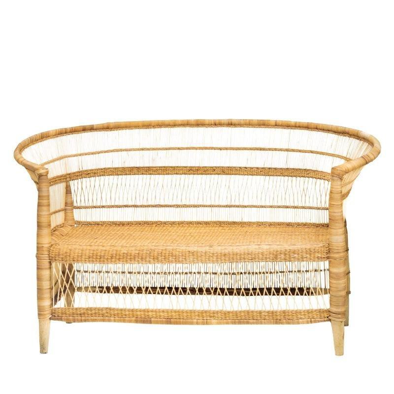 Doğal Masif Ahşap ve Rattan El Örgüsü İkili Koltuk - 121 cm - 206848