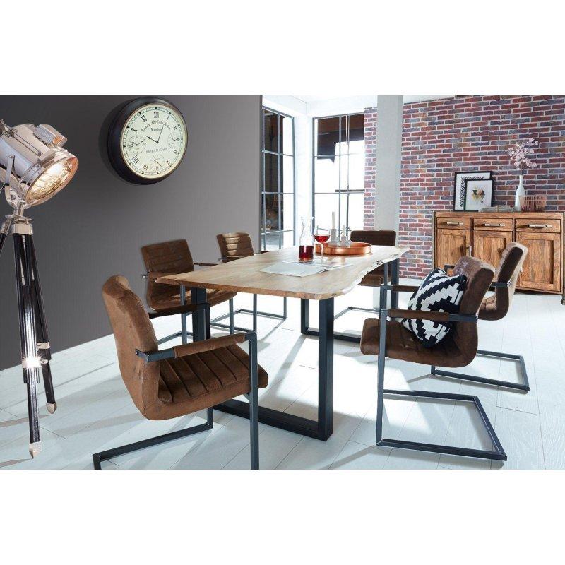 Doğal Masif Akasya Ağaç Kenarlı Metal Ayaklı Bohem Yemek Masası Takımı - 80x80 cm - 236500