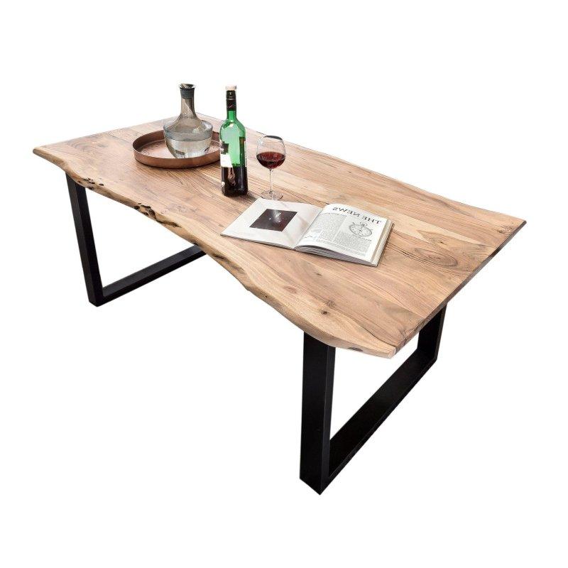 Doğal Masif Akasya Ağaç Kenarlı Metal Ayaklı Bohem Yemek Masası Takımı - 80x80 cm - 236500