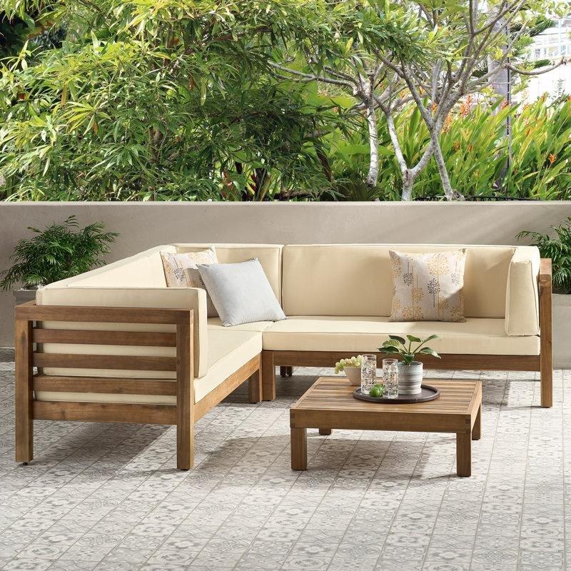 Doğal Masif Akasya Ağacı Minderli L Şekilli 4 Kişilik Bahçe Takımı - 225x225 cm - 211331