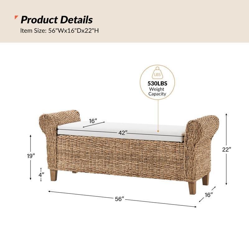 Doğal Masif Akasya Ahşap ve Hasır Sandıklı Döşemeli Bench Modelleri - 143 cm - 164665