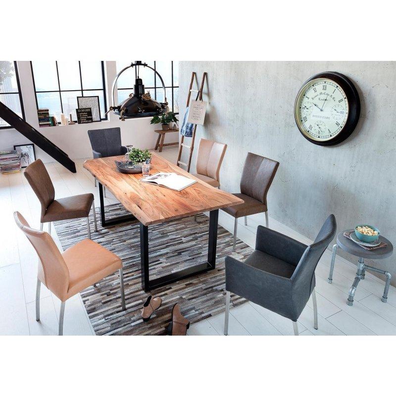 Doğal Masif Akasya Doğal Kenarlı U Metal Ayaklı Bohem Yemek Masası - 160x85 cm - 236991
