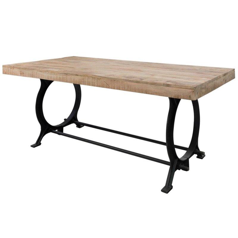 Doğal Masif Geri Dönüştürülmüş Ahşap ve Metal Endüstriyel Dikdörtgen Bohem Yemek Masası - 240x100 cm - 236034