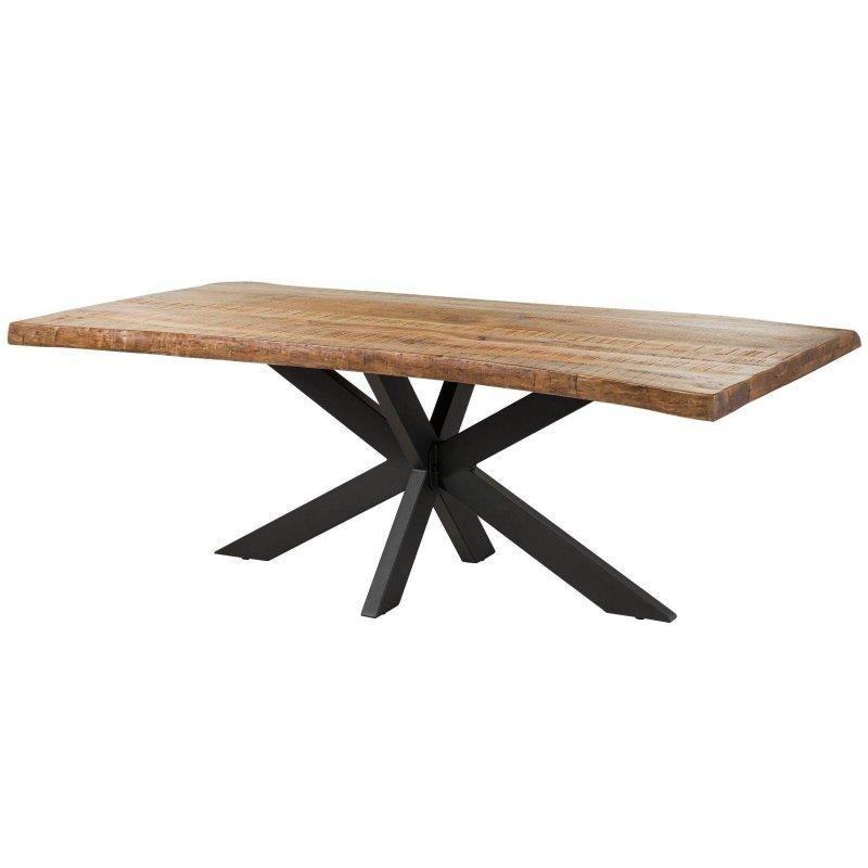 Doğal Masif Mango Ağacı Kütük Kenarlı Antrasit Metal Çapraz Ayaklı Bohem Yemek Masası - 180x90 cm - 235971