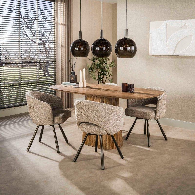 Doğal Masif Mango Ağacı Oval Merkezi Ayaklı İskandinav Bohem Yemek Masası - 180x90 cm - 235526