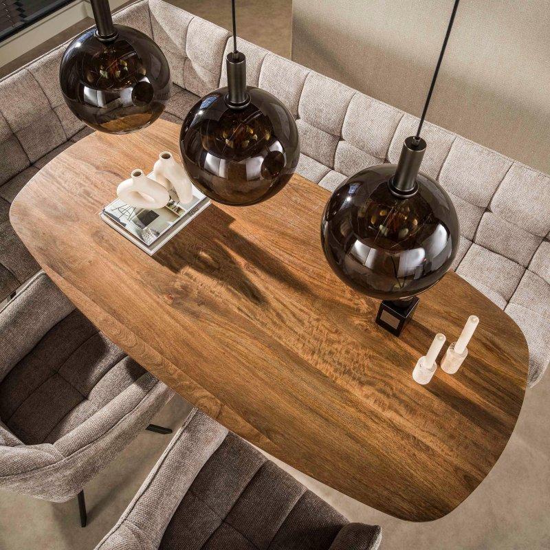 Doğal Masif Mango Ağacı Oval Merkezi Ayaklı İskandinav Bohem Yemek Masası - 180x90 cm - 235526