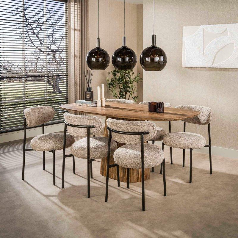 Doğal Masif Mango Ağacı Oval Sütun Ayaklı Bohem Yemek Masası - 180x90 cm - 235393