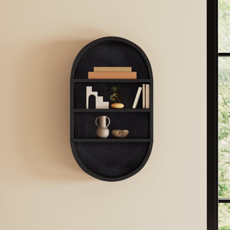 Doğal Masif Mango Ahşap 3 Raflı Oval Duvar Rafı - 41x72 cm - 179685