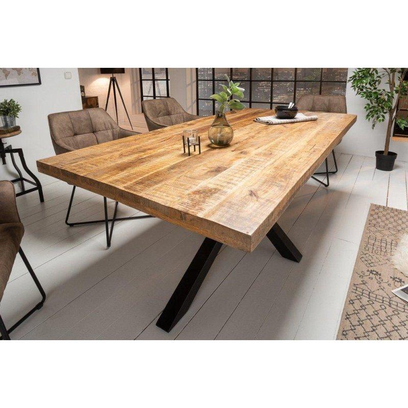 Doğal Masif Mango Ahşap ve Siyah Metal Yıldız Ayaklı Bohem Yemek Masası - 160x90 cm - 235737