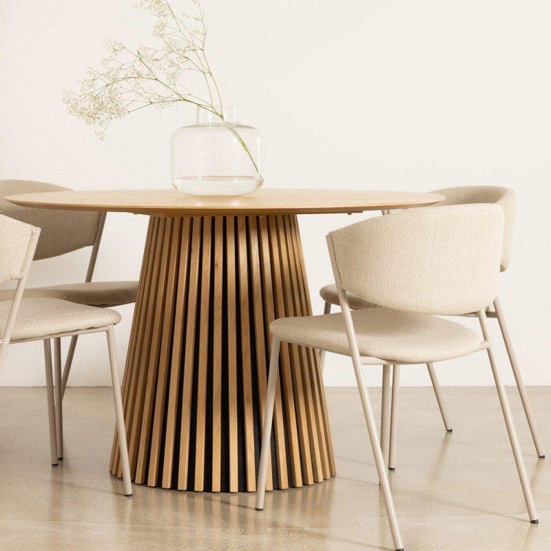 Doğal Masif Meşe Çıtalı Yuvarlak Bohem Yemek Masası - 120 cm - 235715