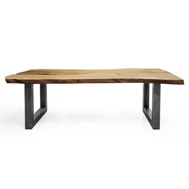 Doğal Masif Meşe Ham Demir U Ayaklı Doğal Kenarlı Bohem Yemek Masası - 253x109x76 cm - 235792