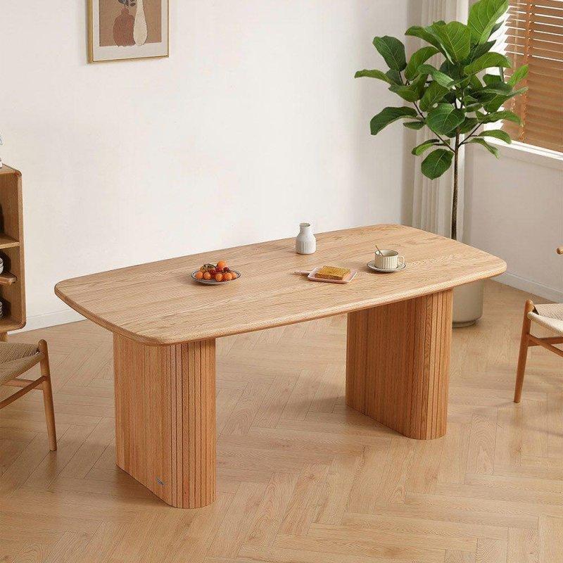 Doğal Masif Meşe İsviçre Kenarlı Bohem Yemek Masası - 160x90 cm - 235236
