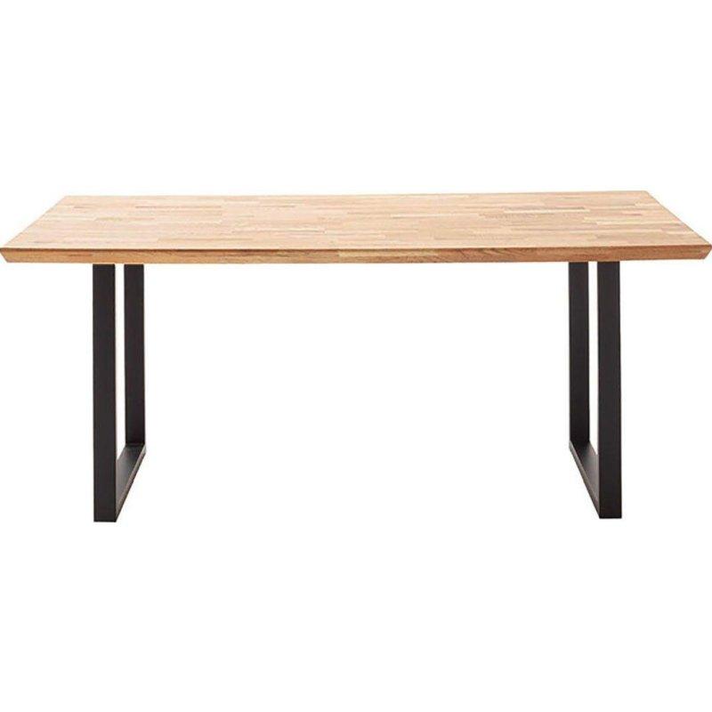 Doğal Masif Meşe Tablalı Siyah Metal U Ayaklı Bohem Yemek Masası - 120x75 cm - 236475