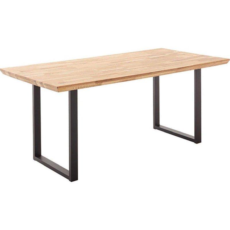 Doğal Masif Meşe Tablalı Siyah Metal U Ayaklı Bohem Yemek Masası - 120x75 cm - 236475