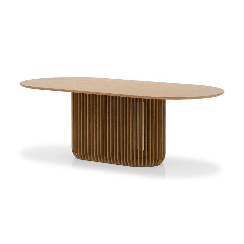 Doğal Masif Meşe ve Meşe Oval El Yapımı İskandinav Bohem Yemek Masası - 220x105 cm - 235555