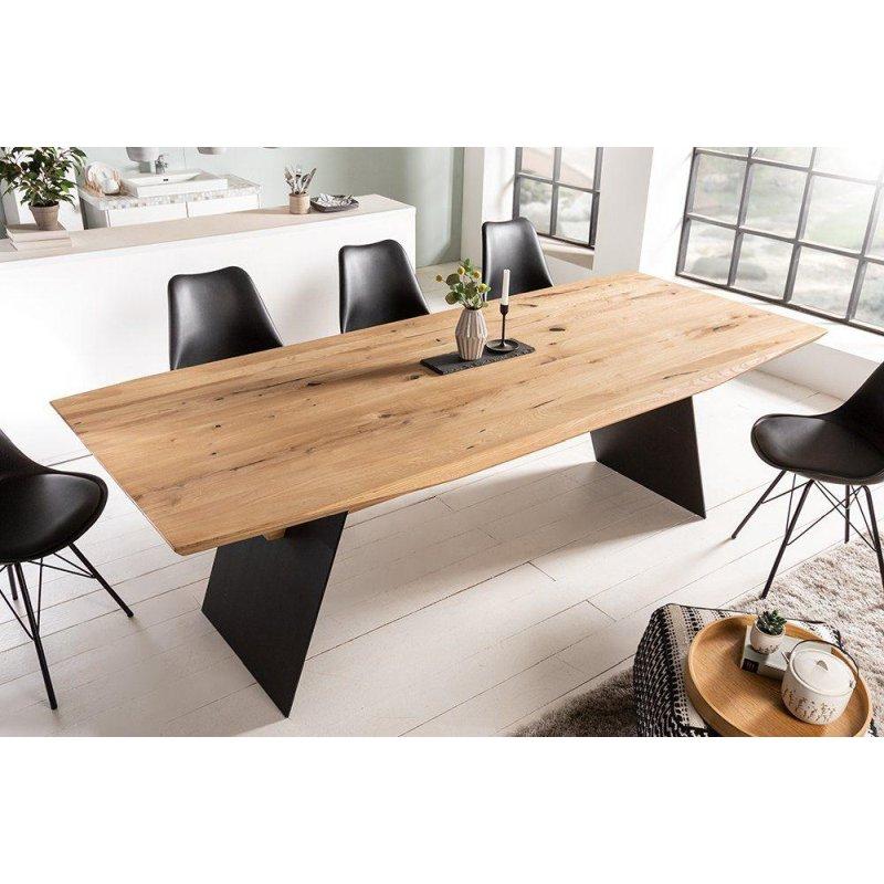 Doğal Masif Meşe ve Siyah Metal Japandi Tasarım Bohem Yemek Masası - 200 cm - 236305