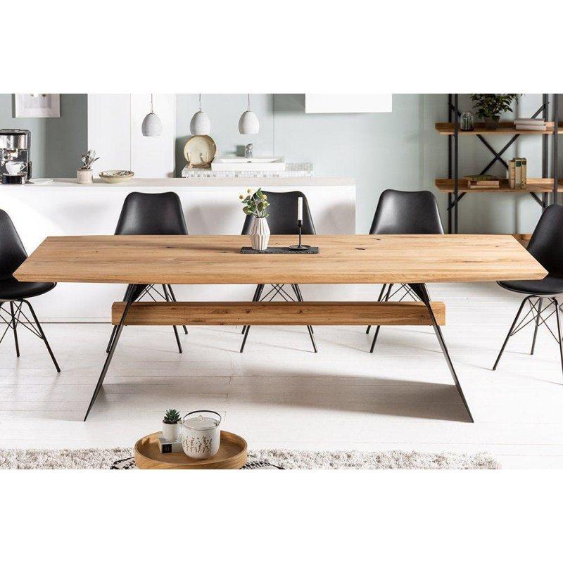 Doğal Masif Meşe ve Siyah Metal Japandi Tasarım Bohem Yemek Masası - 200 cm - 236305