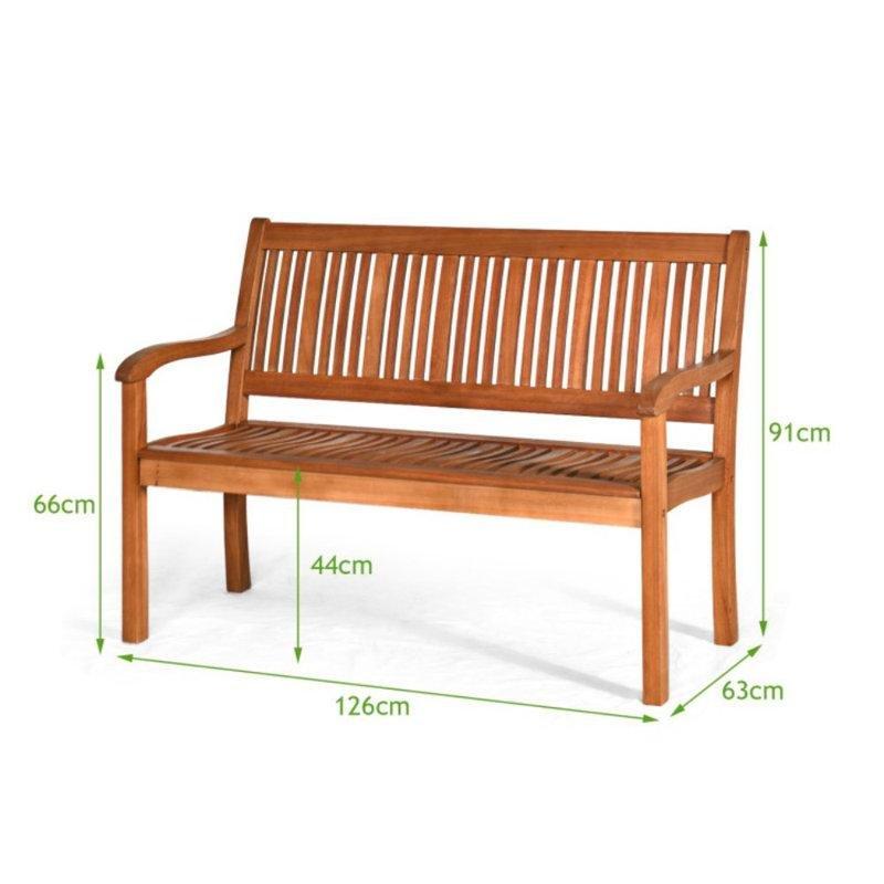 Doğal Masif Okaliptüs Kollu Suya Dayanıklı Bahçe Bankı - 126 cm - 172252