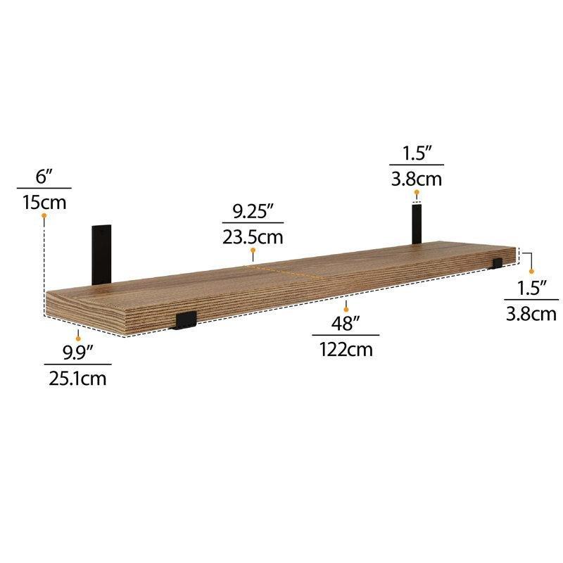 Doğal Masif Paulownia Ahşap Konsollu Duvar Rafı - 122x26 cm - 180479