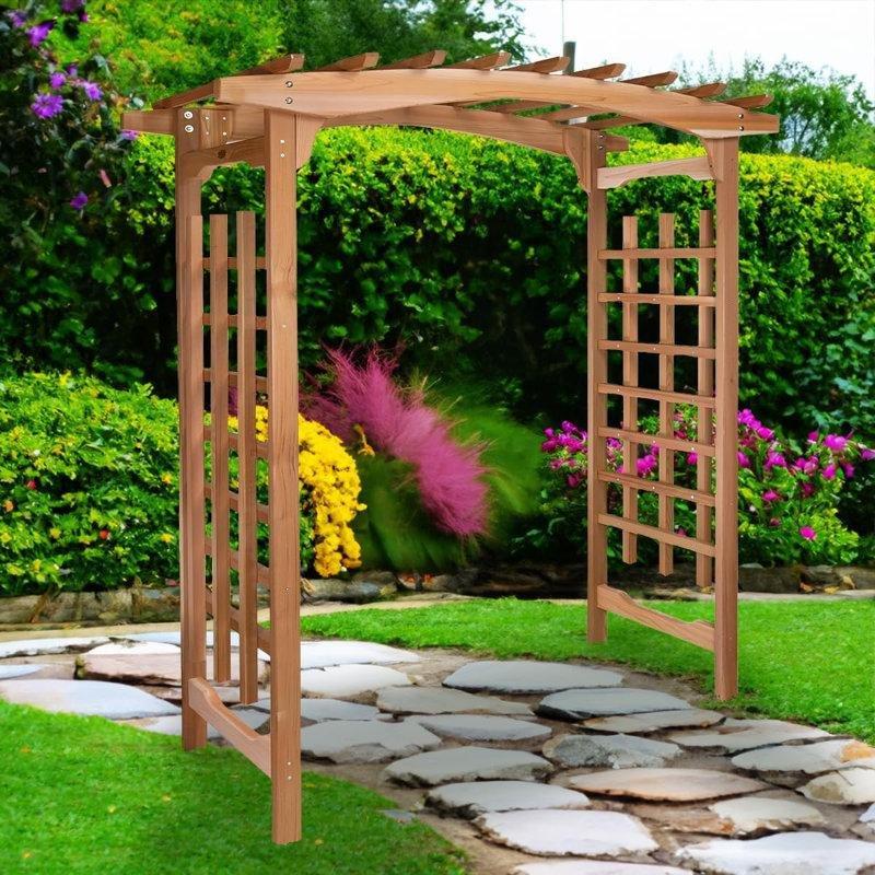 Doğal Masif Sedir Ağacı Pagoda Tasarım Kafes Panelli Bahçe Kemeri - 181x92x221 cm - 178929