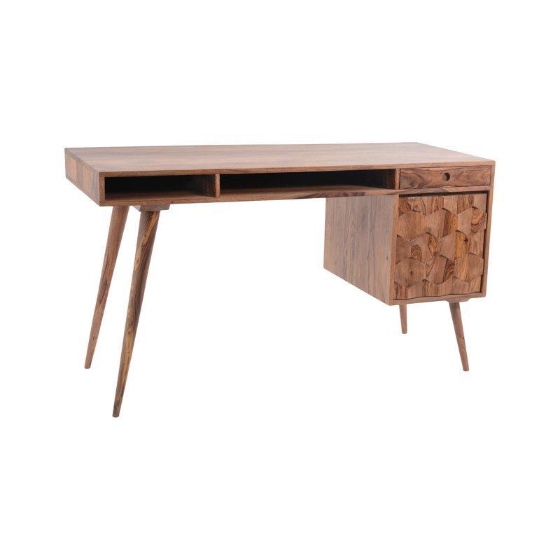 Doğal Masif Sheesham Ahşap 2 Çekmeceli Açık Raflı Vintage Çalışma Masası - 136x51 cm - 234275