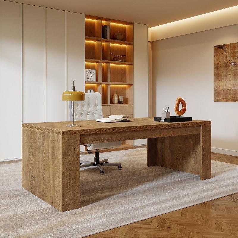 Doğal MDF Çift Kaideli Kır Evi Tasarımlı Ofis Masası - 180 cm - 176783