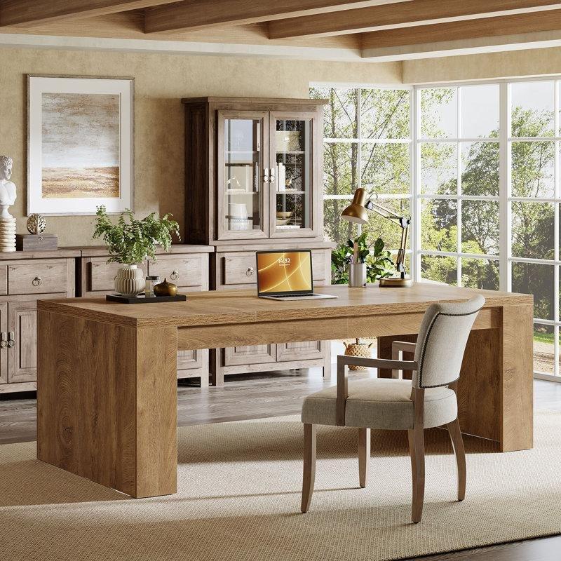 Doğal MDF Çift Kaideli Kır Evi Tasarımlı Ofis Masası - 180 cm - 176783