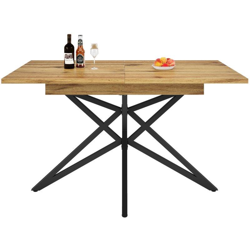 Doğal MDF Tablalı Siyah Metal Ayaklı Açılabilir Bohem Yemek Masası - 120-160 cm - 236011