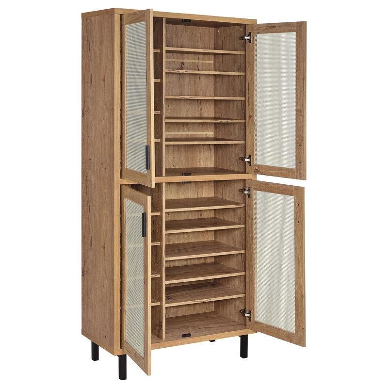 Doğal Meşe Endüstriyel Ahşap 4 Metal File Kapaklı 14 Raflı Yüksek Ayakkabılık - 204 cm - 228778